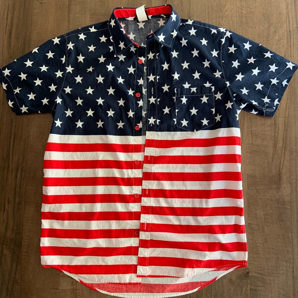 Fifth Sun Large American Flag Button Down Shirt